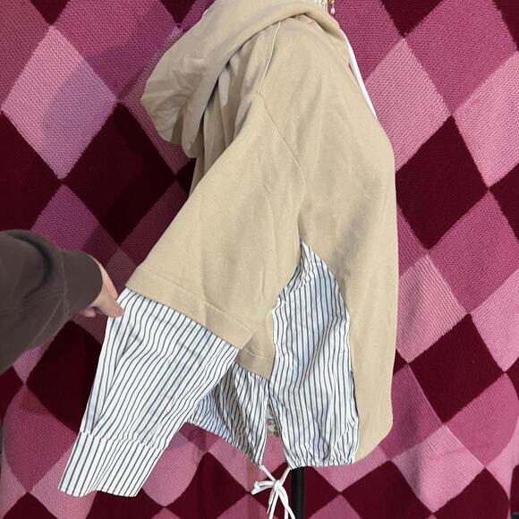 Zara pinstripe shirt beige oversized hoodie - Picture 7 of 8